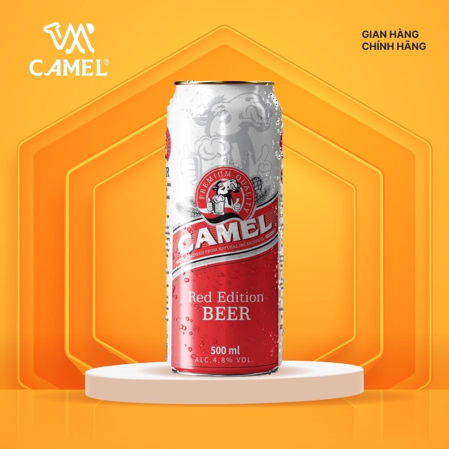 BIA CAMEL PREMIUM KHỔNG LỒ (ĐỎ ) 4.9% THÙNG 24 LON * 500