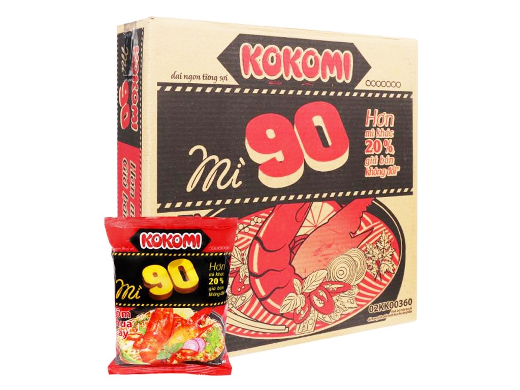 Mì Kokomi 90+3 tôm chua cay - Thùng 33 gói x 90g