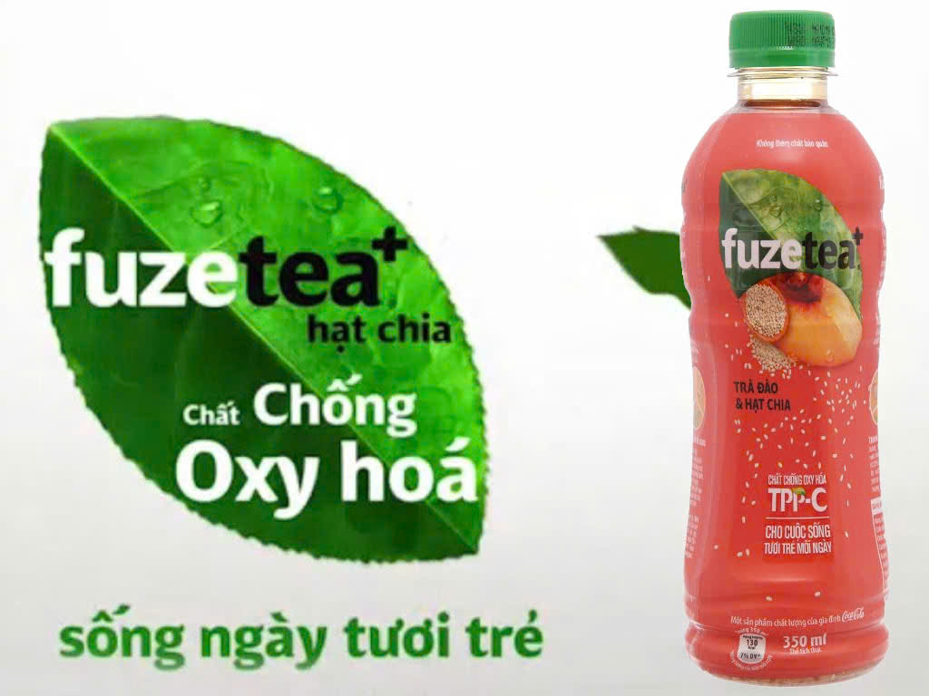 Trà FUZE TEA+ đào và hạt chia chai 350ml - Thùng 24 x 350ml