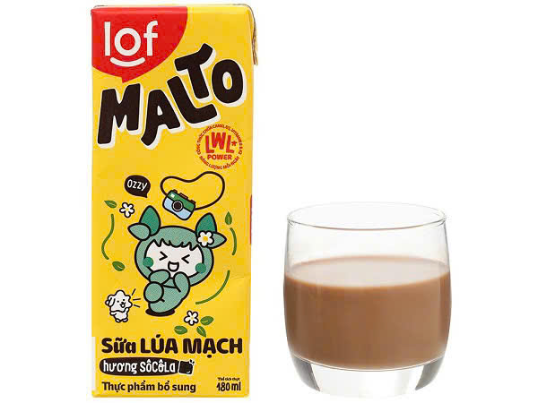Sữa Các Loại Sữa lúa mạch LOF MALTO hương sô cô la hộp 180ml - Thùng 48 hộp x 180ml