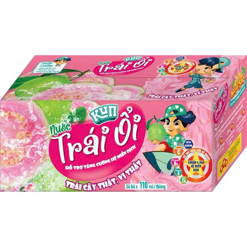 Nước trái cây LiF KUN hương ổi  túi 110ml - Thùng 24 túi x 110ml