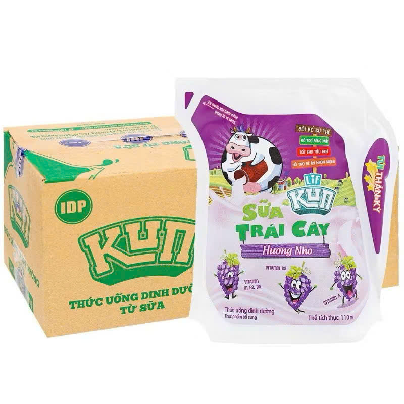 Nước trái cây LiF KUN hương nho túi 110ml - Thùng 24 túi x 110ml